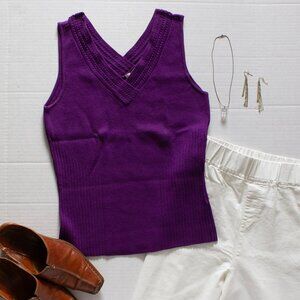 Pria - Purple V-neck Sleeveless Sweater - Womens S